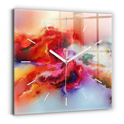 Square glass wall clock Spilled paint