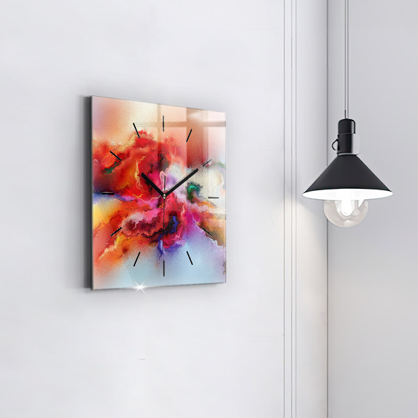 Square glass wall clock Spilled paint