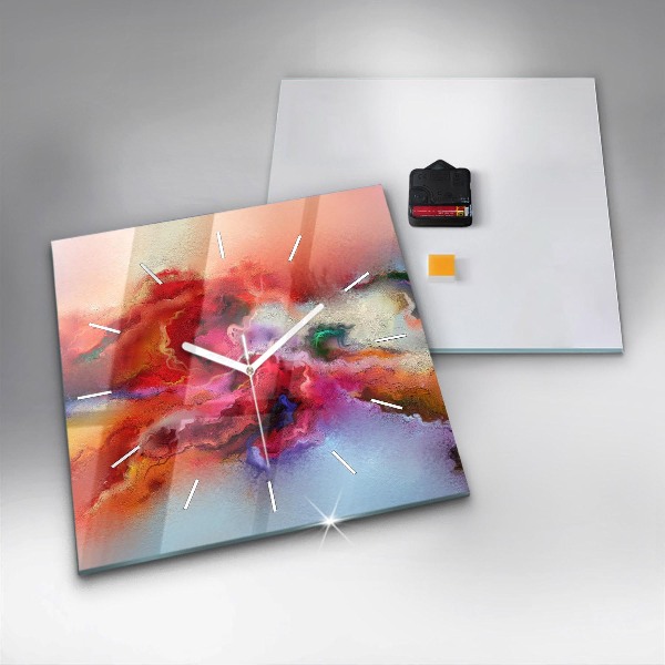 Square glass wall clock Spilled paint