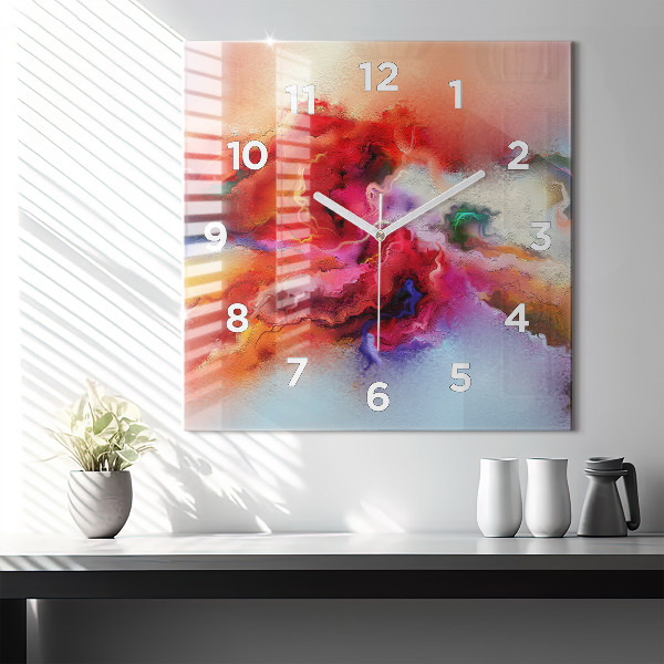 Square glass wall clock Spilled paint