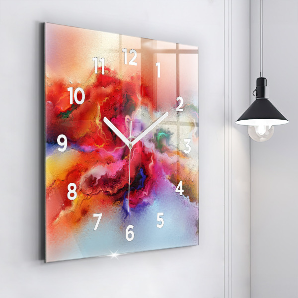 Square glass wall clock Spilled paint