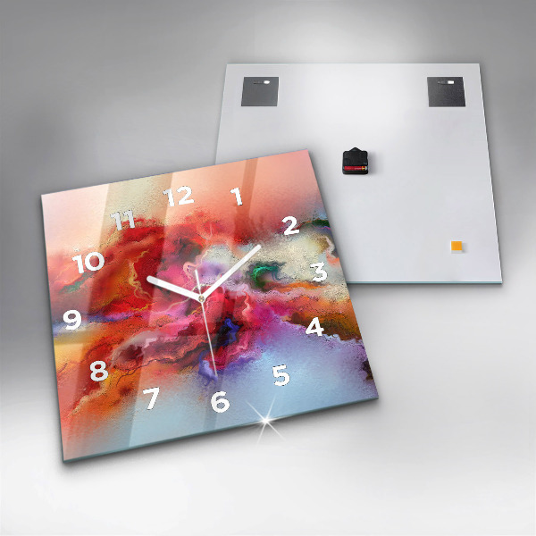 Square glass wall clock Spilled paint
