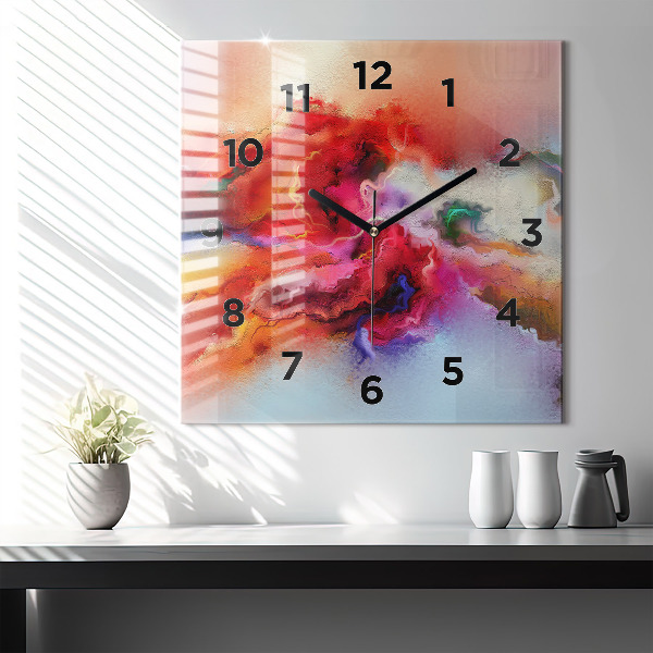 Square glass wall clock Spilled paint