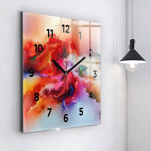 Square glass wall clock Spilled paint
