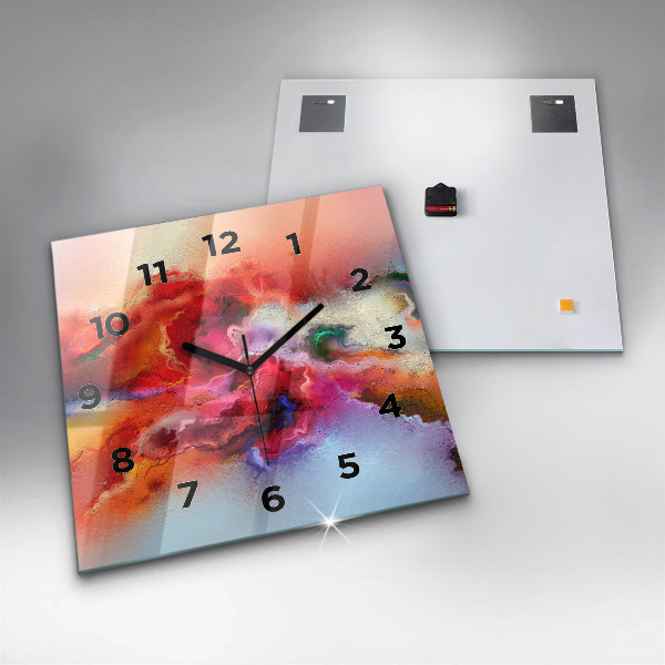 Square glass wall clock Spilled paint