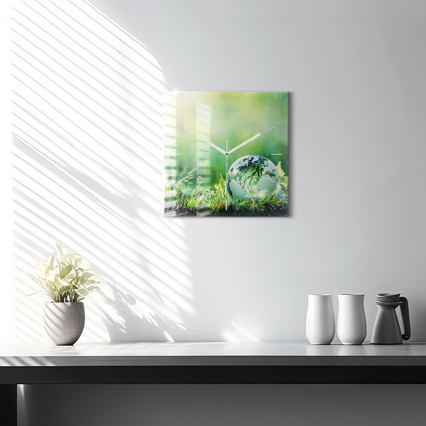 Square glass wall clock Globe