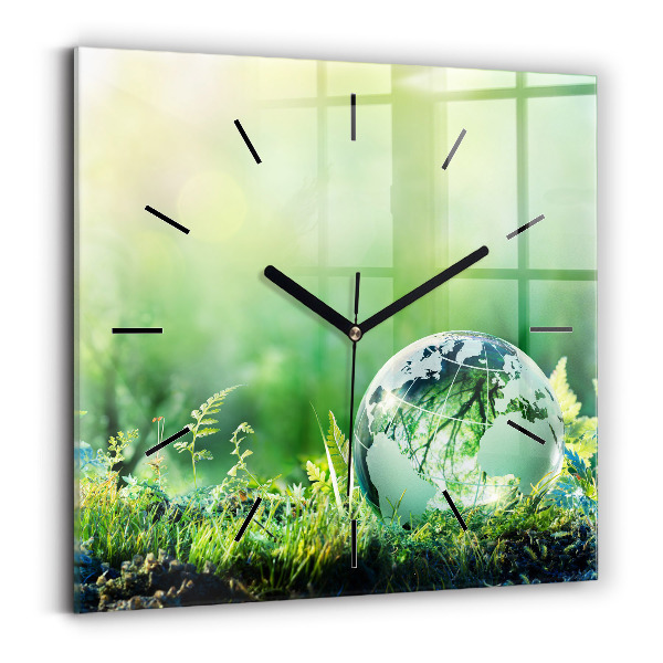 Square glass wall clock Globe
