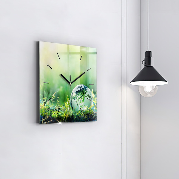 Square glass wall clock Globe