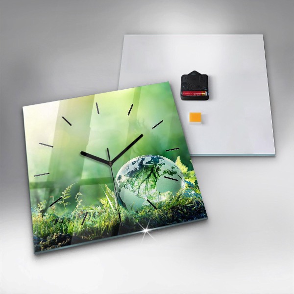 Square glass wall clock Globe