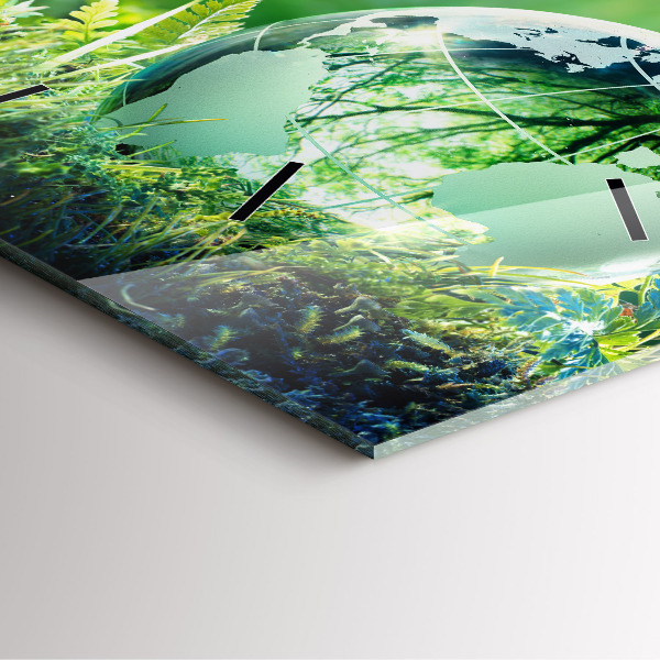 Square glass wall clock Globe