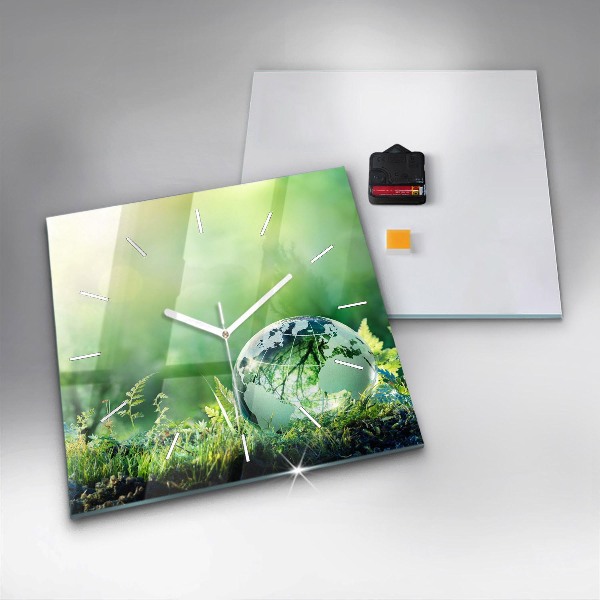 Square glass wall clock Globe