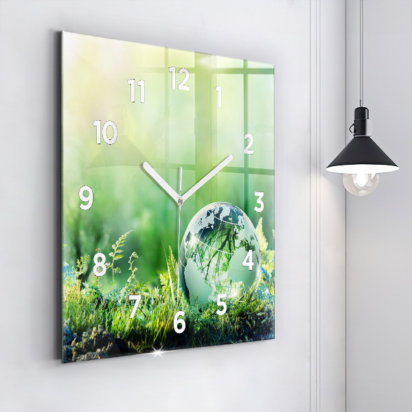 Square glass wall clock Globe