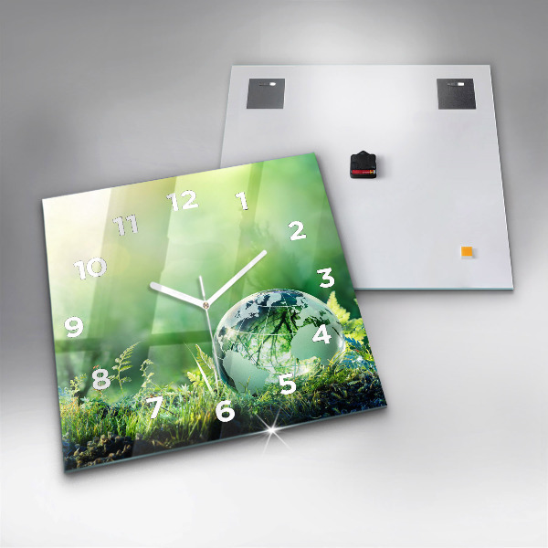 Square glass wall clock Globe
