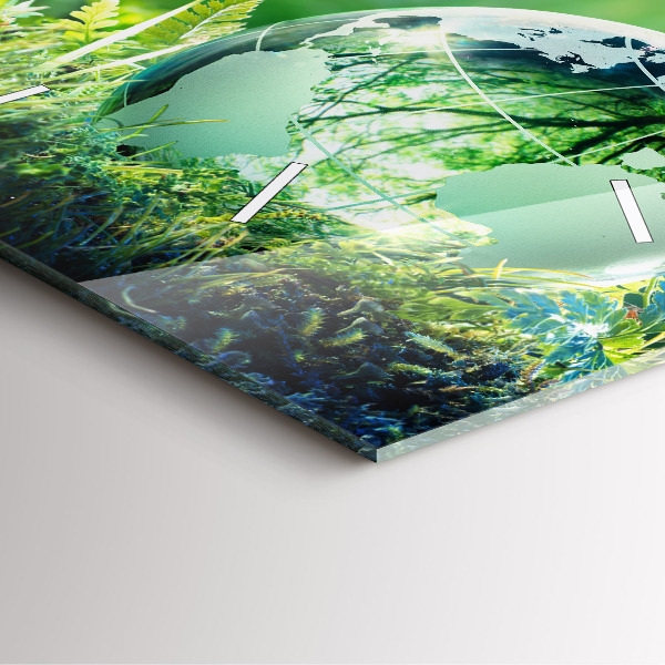 Square glass wall clock Globe