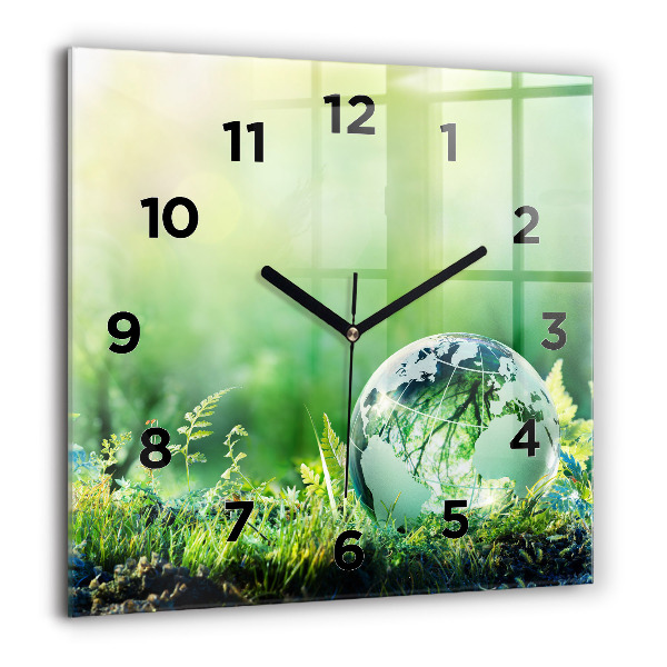 Square glass wall clock Globe