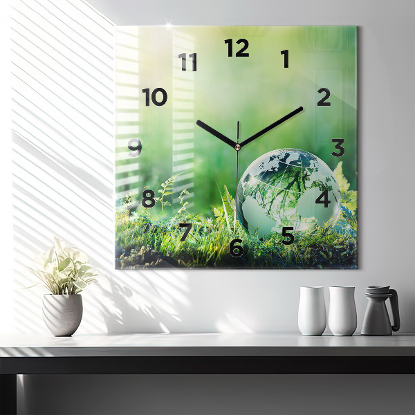 Square glass wall clock Globe