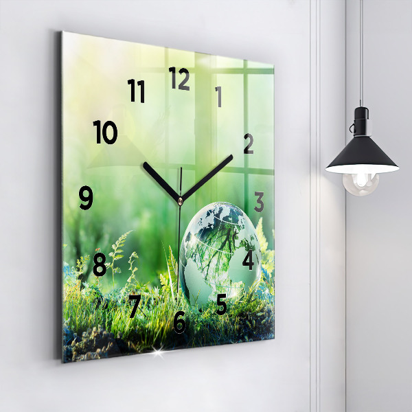 Square glass wall clock Globe