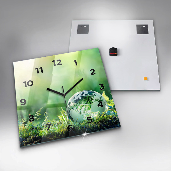 Square glass wall clock Globe