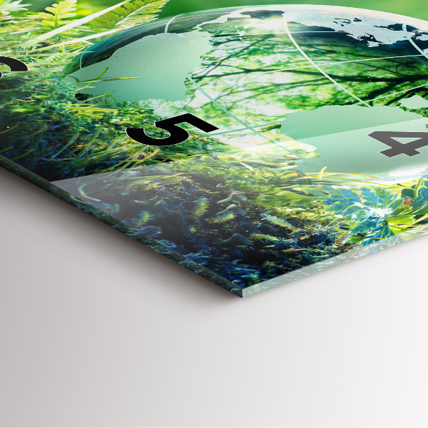 Square glass wall clock Globe