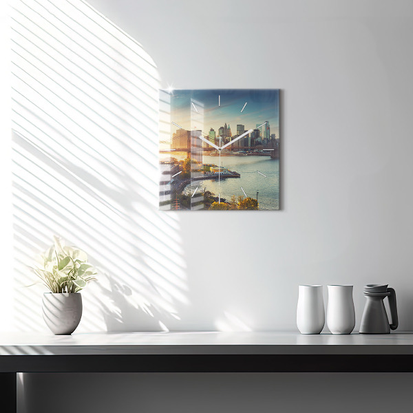 Square glass wall clock New York Manhattan