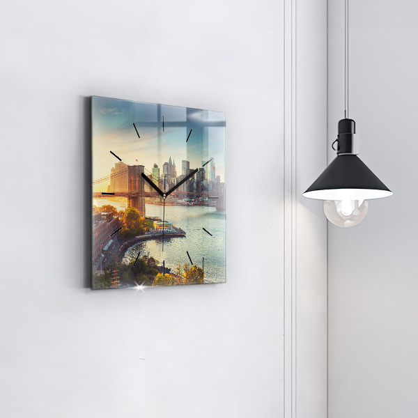 Square glass wall clock New York Manhattan