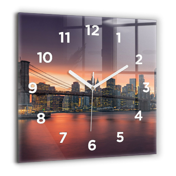 Square glass wall clock New York East River