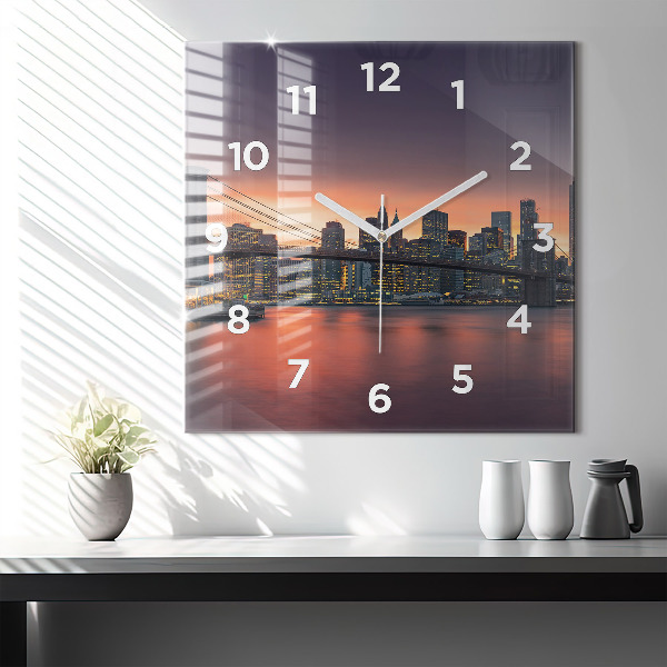 Square glass wall clock New York East River