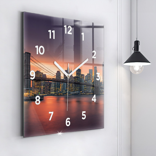 Square glass wall clock New York East River