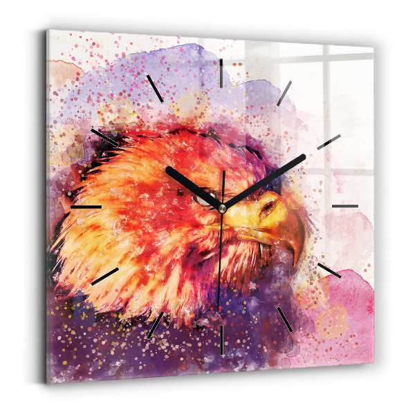 Square glass wall clock Watercolor eagle
