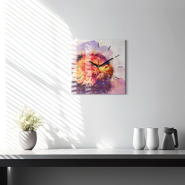 Square glass wall clock Watercolor eagle