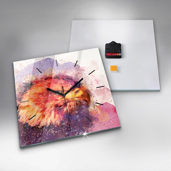 Square glass wall clock Watercolor eagle