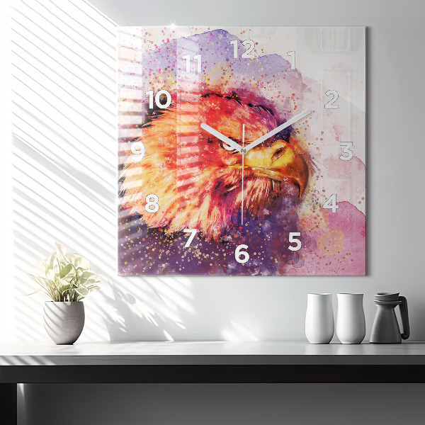 Square glass wall clock Watercolor eagle