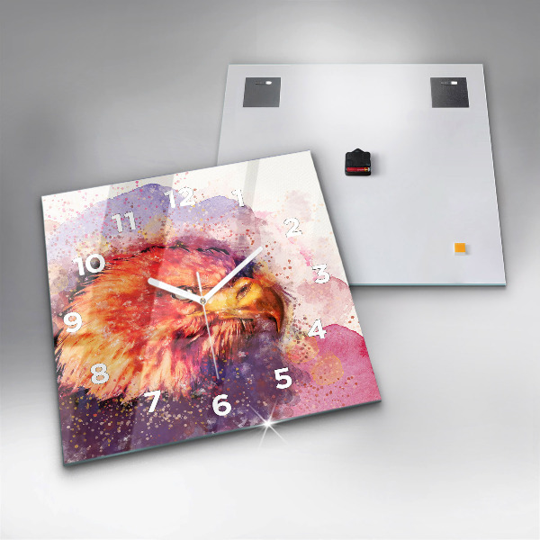 Square glass wall clock Watercolor eagle