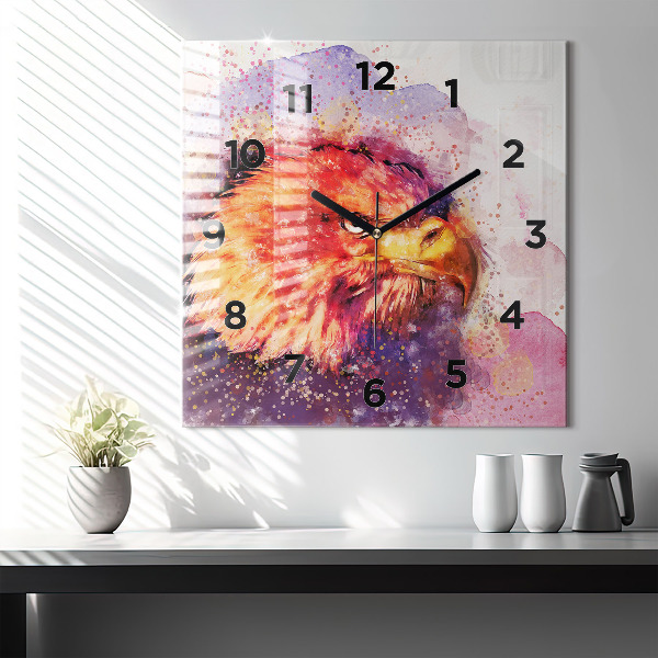 Square glass wall clock Watercolor eagle