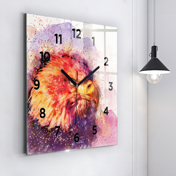 Square glass wall clock Watercolor eagle