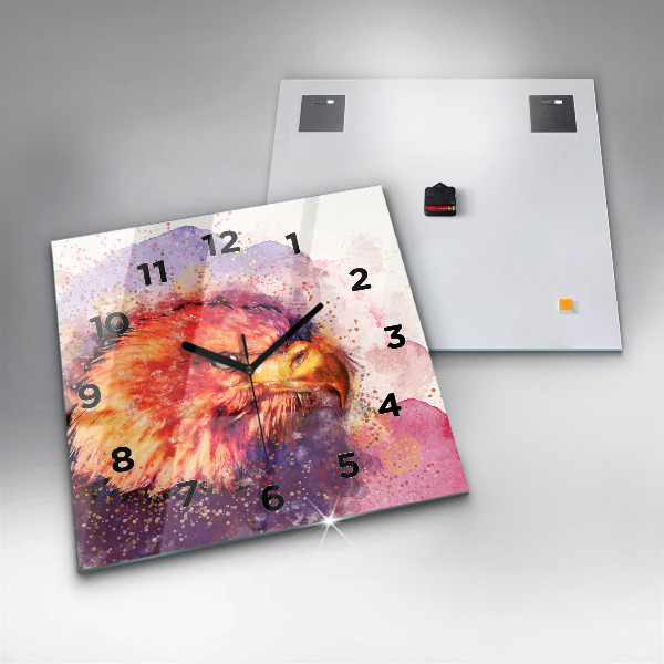Square glass wall clock Watercolor eagle