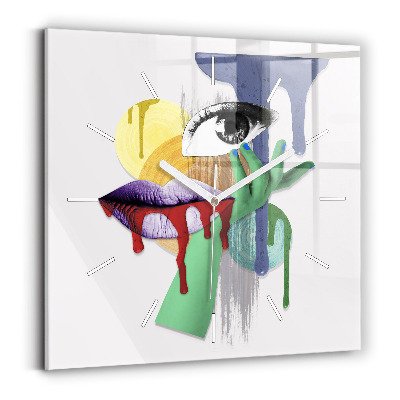 Square glass wall clock Surrealist collage