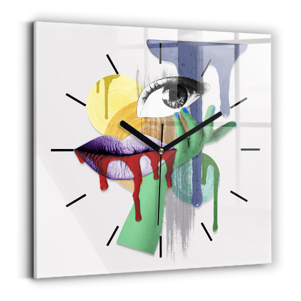 Square glass wall clock Surrealist collage