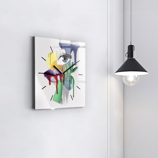 Square glass wall clock Surrealist collage
