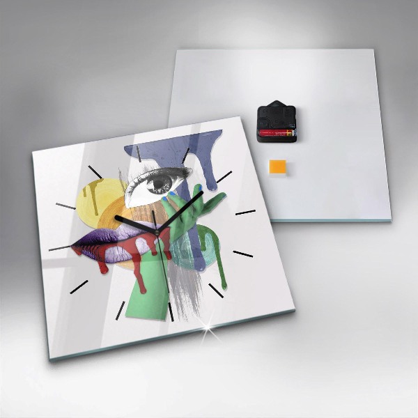 Square glass wall clock Surrealist collage
