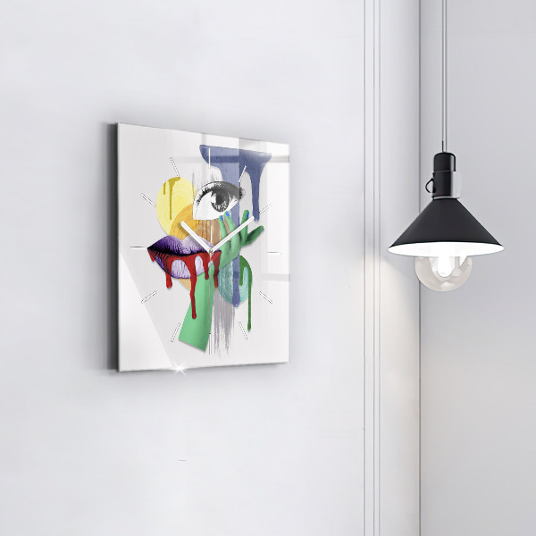 Square glass wall clock Surrealist collage