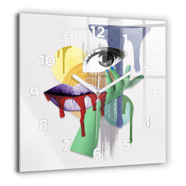 Square glass wall clock Surrealist collage