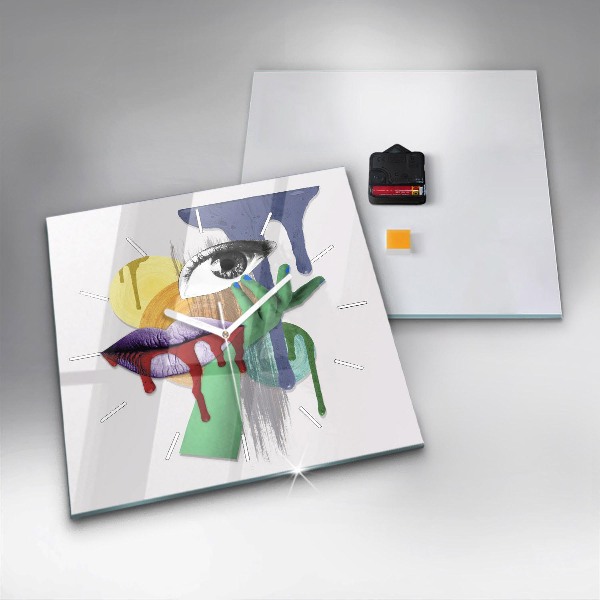 Square glass wall clock Surrealist collage