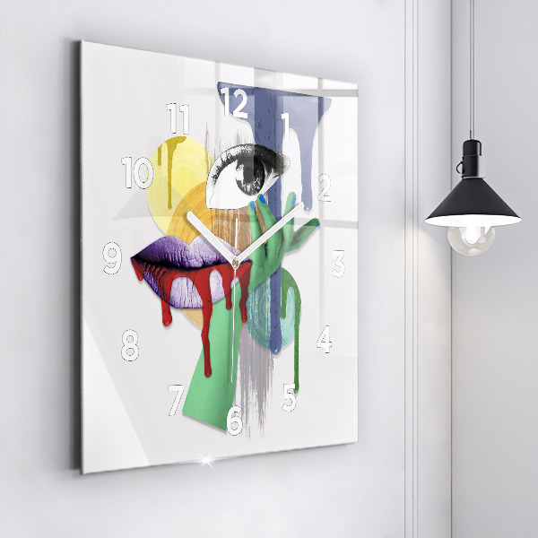 Square glass wall clock Surrealist collage