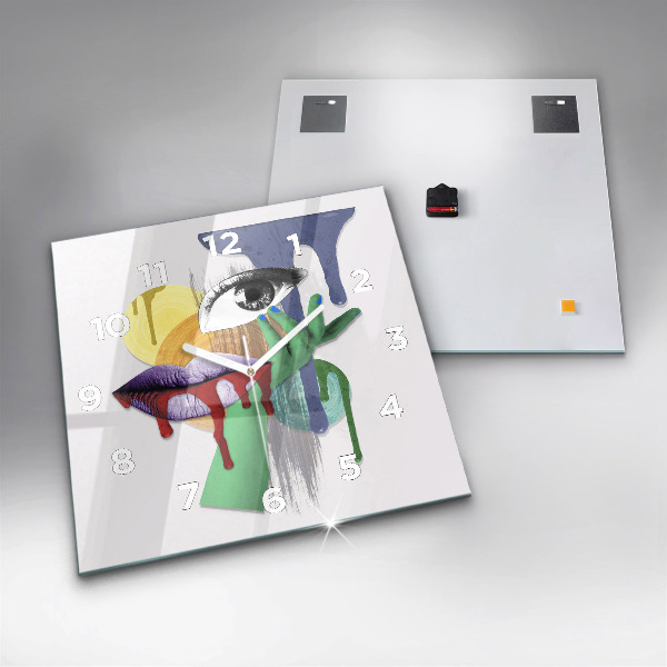 Square glass wall clock Surrealist collage