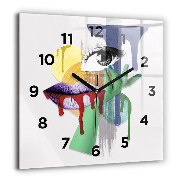 Square glass wall clock Surrealist collage