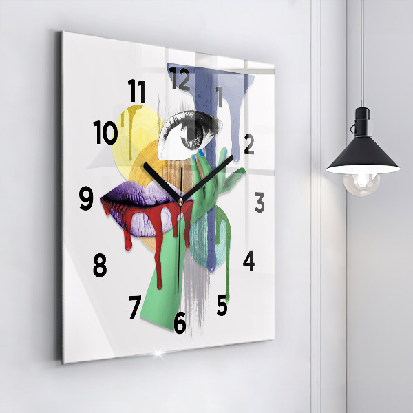 Square glass wall clock Surrealist collage