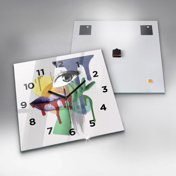 Square glass wall clock Surrealist collage