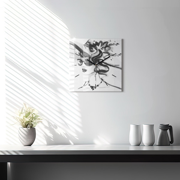 Square glass wall clock Fashionable woman