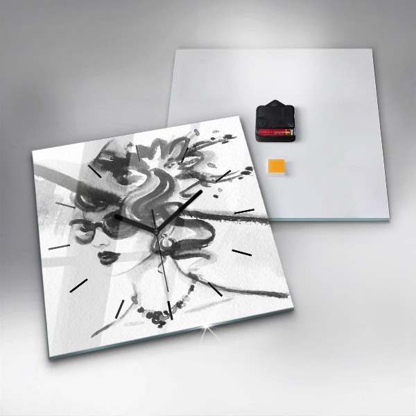 Square glass wall clock Fashionable woman